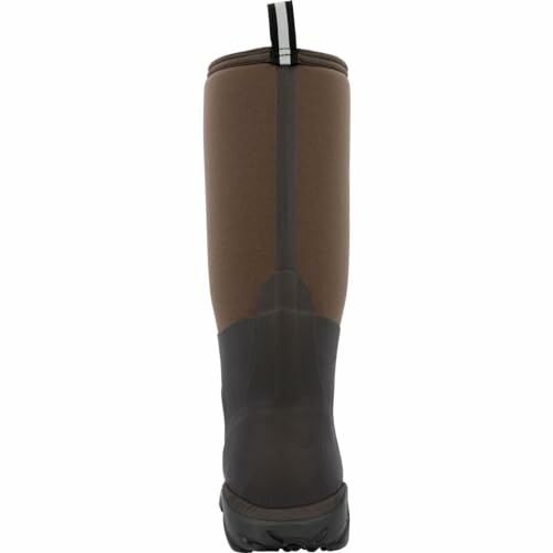 Back view of a brown rubber boot