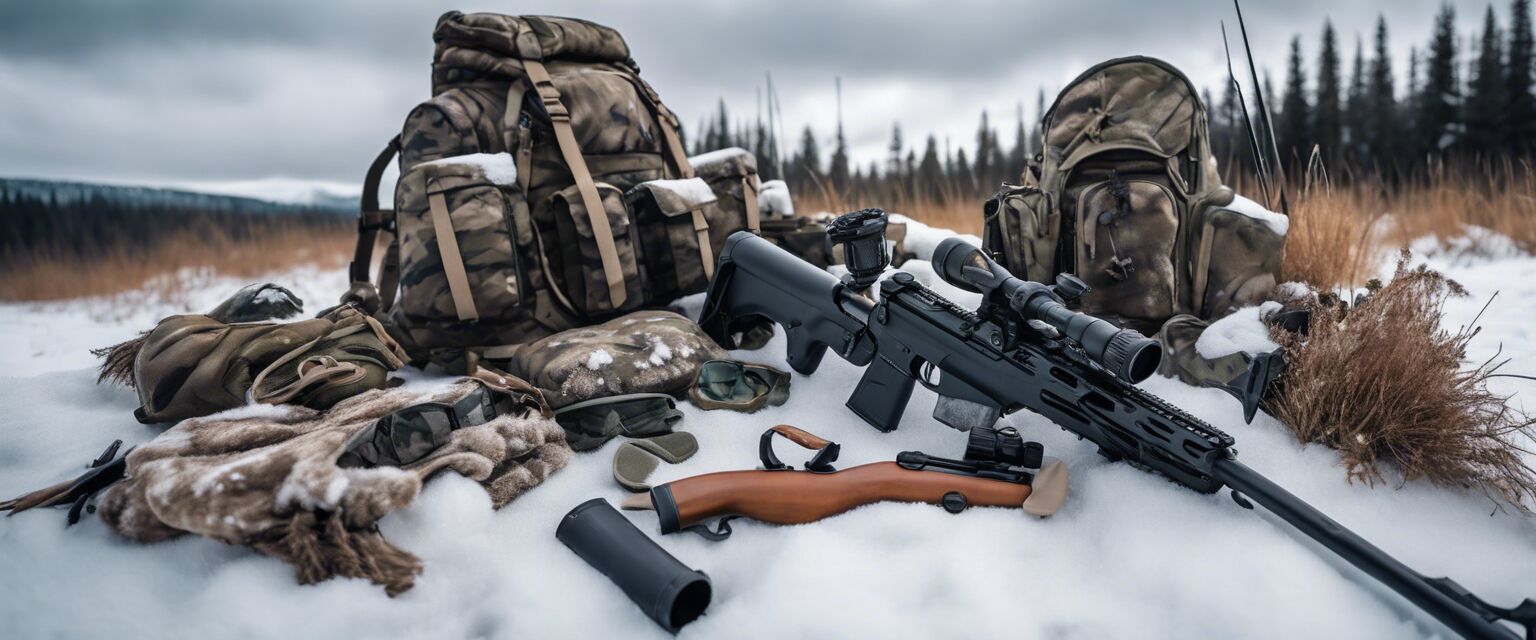 Winter camouflage gear on snow