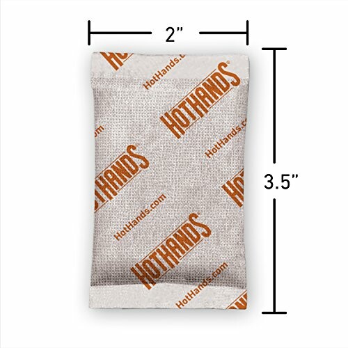 HotHands hand warmer with dimensions 2 by 3.5 inches.